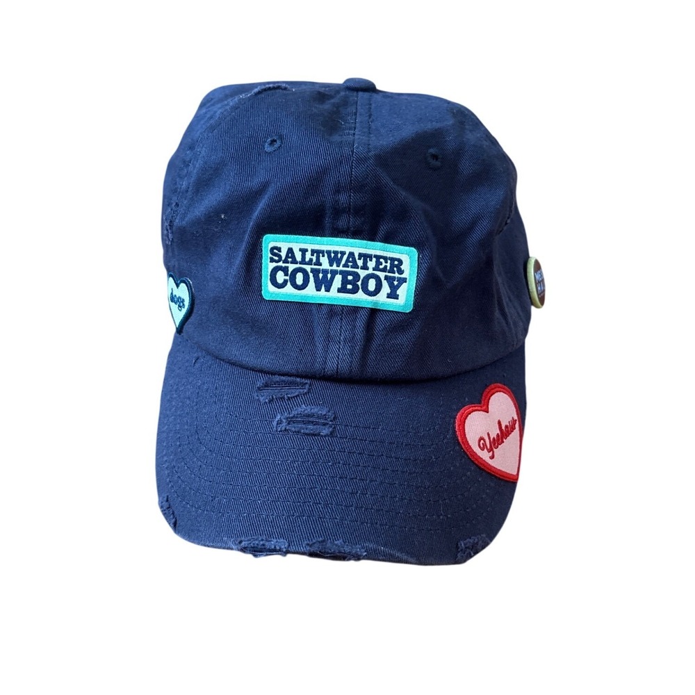 Mess Hall Saltwater Cowboy Hat Womens Navy Blue Distressed Patches SIZE OSFM